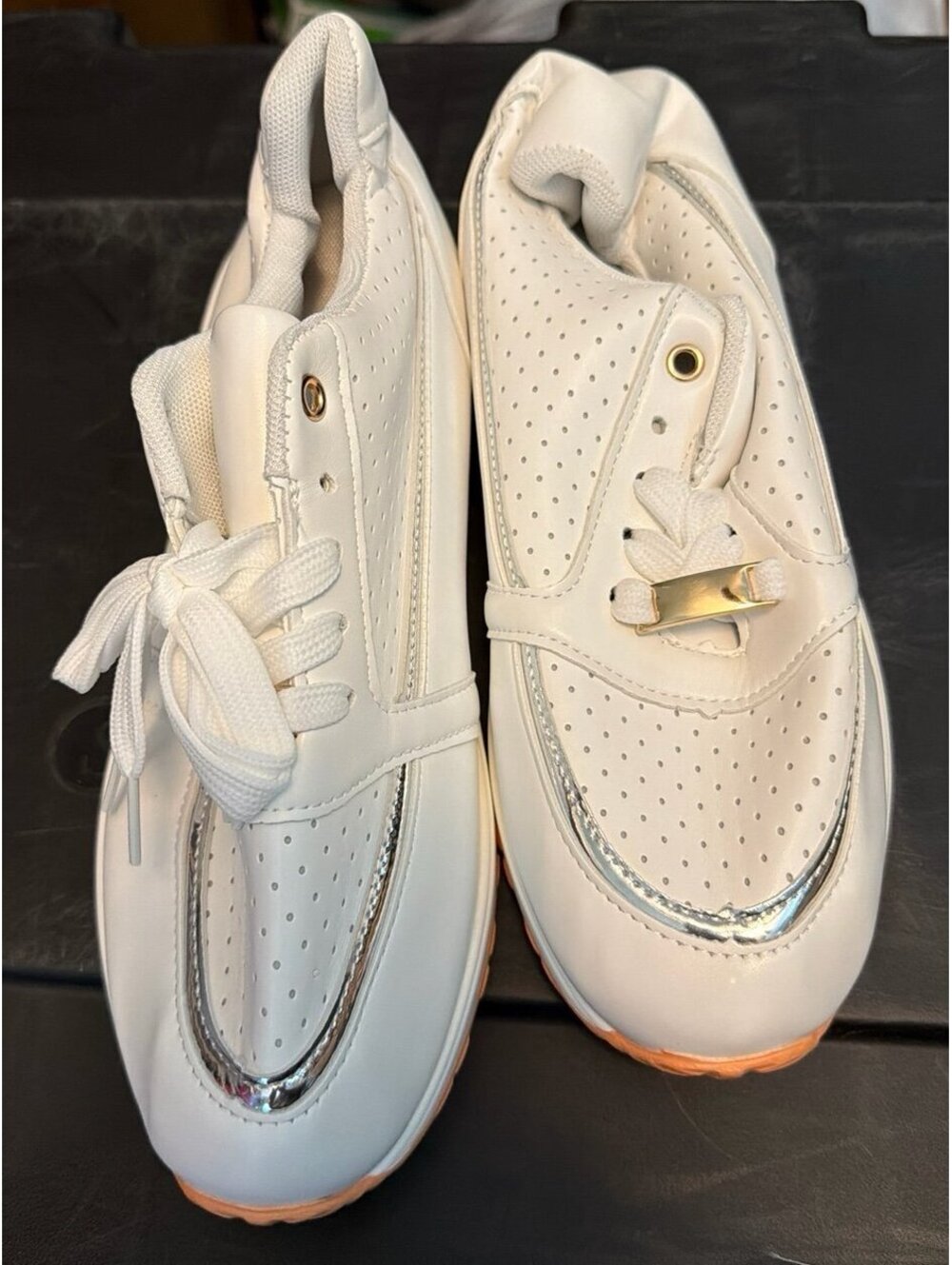 Women's Fashion Sneakers White with Gold Accents size 8.5
